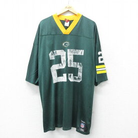 【中古】古着 リーボック REEBOK 半袖 ビンテージ ヴィンテージ フットボールTシャツ メンズ 00年代 00s NFL グリーンベイパッカーズ ライアングラント 25 大きいサイズ 2L LL ビッグシルエット ゆったり ビッグサイズ オーバーサイズ ロング丈 メッシュ地 Vネック 緑