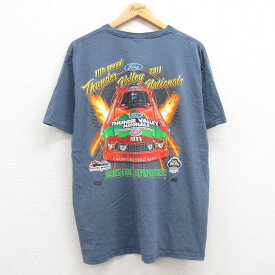 【中古】古着 半袖Tシャツ メンズ レーシングカー フォード Ford 大きいサイズ 2L LL ビッグシルエット ゆったり ビッグサイズ オーバーサイズ コットン クルーネック 丸首 薄紺 ネイビー XLサイズ 中古 | 春夏 夏物 夏服 メンズファッション カットソー ティーシャツ