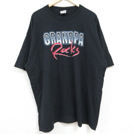 【中古】古着 半袖Tシャツ メンズ GRANDPA 大きいサイズ 2L LL ビッグシルエット ゆったり ビッグサイズ オーバーサイズ ロング丈 コットン クルーネック 丸首 黒 ブラック XLサイズ 中古 中古メンズ半袖プリントキャラクター