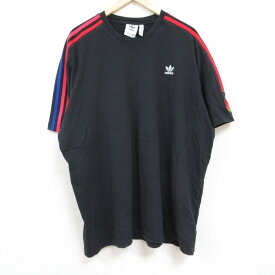 【中古】古着 アディダス adidas 半袖 ブランドTシャツ メンズ ワンポイントロゴ リーフ トレフォイル 大きいサイズ 2L LL ビッグシルエット ゆったり ビッグサイズ オーバーサイズ コットン クルーネック 丸首 黒 ブラック 3本ライン 【spe】 XLサイズ 中古 | 春夏 夏