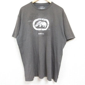 【中古】古着 エコー ECKO 半袖 ブランドTシャツ メンズ ビッグロゴ 大きいサイズ 2L LL ビッグシルエット ゆったり ビッグサイズ オーバーサイズ クルーネック 丸首 濃グレー 霜降り 【spe】 XLサイズ 中古 | 春夏 夏物 夏服 メンズファッション カットソー ティーシ