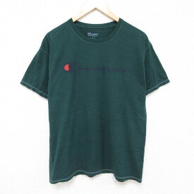 【中古】古着 チャンピオン Champion 半袖 ブランドTシャツ メンズ ビッグロゴ コットン クルーネック 丸首 緑 グリーン Lサイズ 中古 | 春夏 夏物 夏服 メンズファッション カットソー ティーシャツ ティシャツ メンズTシャツ 半袖Tシャツ 半袖ティーシャツ カジュア