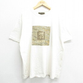 【中古】古着 半袖 ビンテージ ヴィンテージTシャツ メンズ 90年代 90s ハワイ ヤシの木 コットン クルーネック 丸首 USA製 アメリカ製 生成り XLサイズ 中古 | 春夏 夏物 夏服 ヴィンテージTシャツ メンズファッション カットソー ティーシャツ ティシャツ