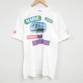【中古】古着 半袖 ビンテージ ヴィンテージTシャツ メンズ 00年代 00s ボート ロブスター 大きいサイズ 2L LL ビッグシルエット ゆったり ビッグサイズ オーバーサイズ クルーネック 丸首 白 ホワイト XLサイズ 中古 中古メンズ半袖プリントキャラクター