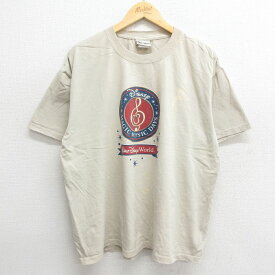 【中古】古着 半袖 ビンテージ ヴィンテージTシャツ メンズ 00年代 00s ディズニー DISNEY 音符 大きいサイズ 2L LL ビッグシルエット ゆったり ビッグサイズ オーバーサイズ コットン クルーネック 丸首 ベージュ カーキ XLサイズ 中古 551180 5OF