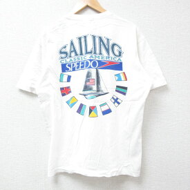 【中古】古着 スピード SPEEDO 半袖 ビンテージ ヴィンテージTシャツ メンズ 90年代 90s SAILING ヨット コットン クルーネック 丸首 白 ホワイト 【spe】 Lサイズ 中古 | 春夏 夏物 夏服 ヴィンテージTシャツ メンズファッション カットソー ティーシャツ テ