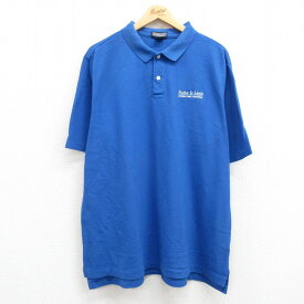 【中古】古着 ランズエンド 半袖 ブランド ポロシャツ メンズ 90年代 90s Burke ＆ Lamb 鹿の子 大きいサイズ 2L LL ビッグシルエット ゆったり ビッグサイズ オーバーサイズ コットン USA製 アメリカ製 青 ブルー XLサイズ 中古 トップス | 春夏 春物 春服