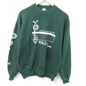【中古】古着 ジャージーズ 長袖スウェット メンズ 90年代 90s バレーボール クルーネック 丸首 USA製 アメリカ製 濃緑 グリーン 【spe】 Lサイズ 中古 スエット トレーナー トップス | 春夏 春物 春服 秋冬 秋物 秋服 メンズファッション カジュアル おしゃれ ファッ