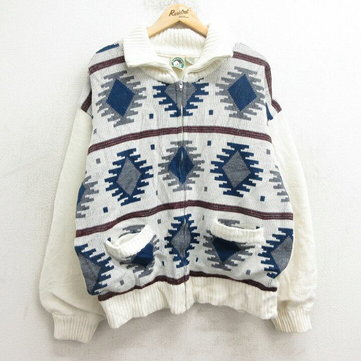 楽天市場】【中古】00s ネイティブ柄 フルジップ ニット カーディガン 