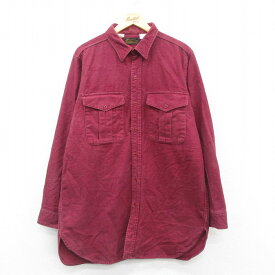 【中古】古着 エディーバウアー 長袖 ヘビー フランネルシャツ メンズ 90年代 90s ロング丈 コットン エンジ XLサイズ 中古 トップス | 秋冬 秋物 秋服 冬物 冬服 カジュアルシャツ メンズファッション 長袖シャツ おしゃれ カジュアル