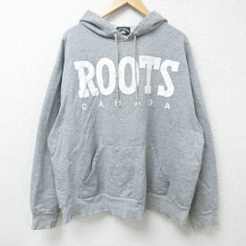 【中古】古着 長袖スウェットパーカー メンズ 00年代 00s ROOTS 大きいサイズ 2L LL ビッグシルエット ゆったり ビッグサイズ オーバーサイズ カナダ製 グレー 霜降り XLサイズ 中古 スエット トレーナー トップス | 春夏 春物 春服 秋冬 秋物 秋服 メンズファッ