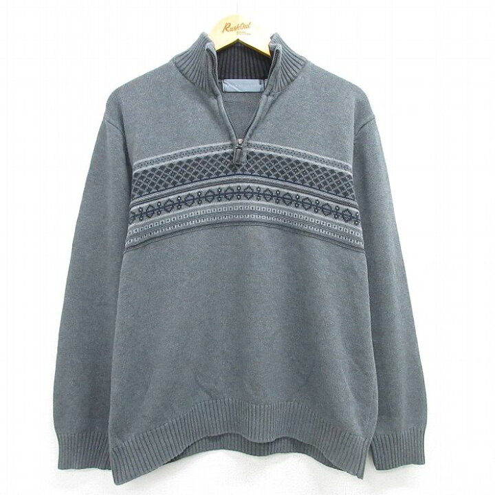 楽天市場】【中古】古着 ハーフジップ ニット セーター メンズ Lサイズ 