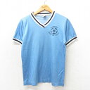 【中古】古着 半袖 ビンテージ ヴィンテージ サッカーTシャツ メンズ 90年代 90s ハーバード Vネック USA製 アメリカ製 水色 Sサイズ 小さいサイズ 中古 | 春夏 春物 春服 秋冬 秋物 秋服 メンズファッション ロンT カットソー ロンティー ロングT ロングTシャツ