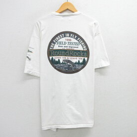 【中古】古着 半袖 ビンテージ ヴィンテージTシャツ メンズ 90年代 90s 釣り 魚 大きいサイズ 2L LL ビッグシルエット ゆったり ビッグサイズ オーバーサイズ コットン クルーネック 丸首 USA製 アメリカ製 白 ホワイト XLサイズ 中古 | 春夏 夏物 夏服 ヴィンテ