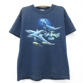【中古】古着 半袖 ビンテージ ヴィンテージTシャツ キッズ ボーイズ 子供服 90年代 90s イルカ 魚 クルーネック 丸首 USA製 アメリカ製 紺 ネイビー | 春夏 春物 春服 秋冬 秋物 秋服 女の子 子ども服 こども服 カジュアル ファッション おしゃれ かわいい
