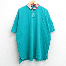【中古】古着 ラルフローレン Ralph Lauren 半袖 ブランド ポロシャツ メンズ 90年代 90s ワンポイントロゴ 鹿の子 大きいサイズ 2L LL ビッグシルエット ゆったり ビッグサイズ オーバーサイズ コットン USA製 アメリカ製 青緑 XLサイズ 中古 トップス | 春夏 春