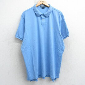 【中古】古着 ラルフローレン Ralph Lauren 半袖 ブランド ポロシャツ メンズ ワンポイントロゴ 大きいサイズ 2L LL ビッグシルエット ゆったり ビッグサイズ オーバーサイズ コットン 水色 XLサイズ 中古 トップス | 春夏 春物 春服 夏物 夏服 カジュアルシャツ
