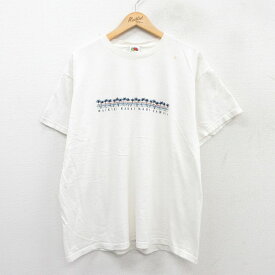 【中古】古着 フルーツオブザルーム 半袖 ビンテージ ヴィンテージTシャツ メンズ 00年代 00s ヤシの木 ワイキキ ハワイ コットン クルーネック 丸首 白 ホワイト XLサイズ 中古 | 春夏 夏物 夏服 ヴィンテージTシャツ メンズファッション カットソー ティーシャ