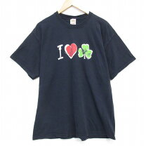 HOLE TシャツFRUIT OF THE LOOM XL ネイビー ハート柄