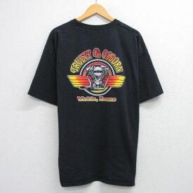 【中古】古着 半袖 ビンテージ ヴィンテージTシャツ メンズ エンジン TRUETT&OSBORN 胸ポケット付き 大きいサイズ 2L LL ビッグシルエット ゆったり ビッグサイズ オーバーサイズ コットン クルーネック 丸首 黒 ブラック XLサイズ 中古 | 春夏 夏物 夏服 メンズ