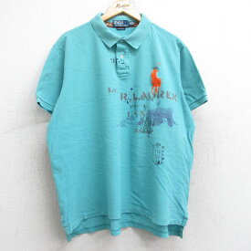 【中古】古着 ラルフローレン Ralph Lauren 半袖 ブランド ポロシャツ メンズ ビッグポニー ビックポニー 大仏 鹿の子 大きいサイズ 2L LL ビッグシルエット ゆったり ビッグサイズ オーバーサイズ コットン 水色 XLサイズ 中古 トップス | 春夏 春物 春服 夏物