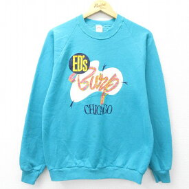 【中古】古着 ジャージーズ 長袖スウェット メンズ 80年代 80s EDS Burp ラグラン クルーネック 丸首 USA製 アメリカ製 青緑 Mサイズ 中古 スエット トレーナー トップス | 春夏 春物 春服 秋冬 秋物 秋服 メンズファッション カジュアル おしゃれ ファッション