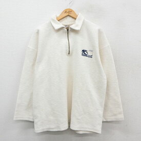 【中古】古着 長袖 ハーフジップ トップス メンズ 90年代 90s カウアイ 生成り XLサイズ 中古 スエット トレーナー | 春夏 春物 春服 秋冬 秋物 秋服 メンズファッション カジュアル おしゃれ ファッション