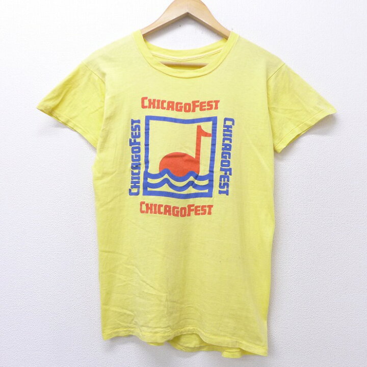 楽天市場 中古 古着 半袖 ビンテージ ヴィンテージ ロックtシャツ バンドtシャツ 70年代 70s シカゴフェスト Chicagofest 音符 クルーネック 丸首 黄 イエロー Spe Sサイズ 小さいサイズ 中古 メンズ 春夏 夏物 夏服 ヴィンテージtシャツ メンズファッション