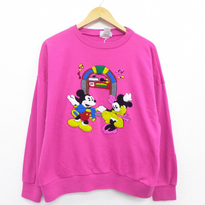 楽天市場 中古 古着 レディース 長袖スウェット 80年代 80s ディズニー Disney ミッキー Mickey Mouse ミニー 大きいサイズ 2l Ll ビッグシルエット ゆったり ビッグサイズ オーバーサイズ ラグラン クルーネック 丸首 ピンク Spe 中古 スエット トレーナー