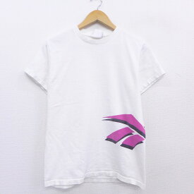 【中古】古着 レディース 半袖 ビンテージ ヴィンテージTシャツ 90年代 90s リーボック REEBOK ビッグロゴ コットン クルーネック 丸首 白 ホワイト 中古 | 春夏 春物 春服 秋冬 秋物 秋服 カットソー レディースファッション ロンT ロング丈 おしゃれ かわいい ロンテ