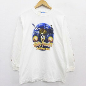 【中古】古着 長袖 ビンテージ ヴィンテージTシャツ 00年代 00s BIGDOGS ハリーポッター コットン クルーネック 丸首 デッドストック 白 ホワイト 中古 | 春夏 春物 春服 秋冬 秋物 秋服 カットソー レディースファッション ロンT ロング丈 おしゃれ かわいい ロンティ