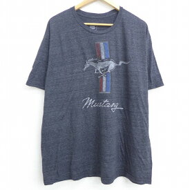 【中古】古着 半袖Tシャツ 馬 マスタング 大きいサイズ 2L LL ビッグシルエット ゆったり ビッグサイズ オーバーサイズ クルーネック 丸首 黒 ブラック 霜降り XLサイズ 中古 メンズ | 春夏 夏物 夏服 メンズファッション カットソー ティーシャツ ティシャツ メンズT