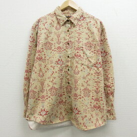 【中古】古着 レディース 長袖シャツ ウールリッチ WOOLRICH ネイティブ柄 大きいサイズ 2L LL ビッグシルエット ゆったり ビッグサイズ オーバーサイズ コットン ベージュ カーキ 中古 ブラウス トップス | 春夏 春物 春服 秋冬 秋物 秋服 カジュアル レディースファ