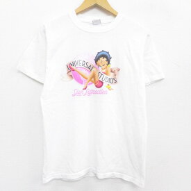 【中古】古着 半袖Tシャツ レディース ベティちゃん ベティブープ ラメ コットン クルーネック 丸首 白 ホワイト 中古 | 春夏 春物 春服 秋冬 秋物 秋服 カットソー レディースファッション ロンT ロング丈 おしゃれ かわいい ロンティー ロングT ロングTシャツ ロング