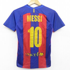 【中古】古着 半袖 サッカーTシャツ レディース FCバルセロナ リオネルメッシ ラグラン Vネック 青 ブルー ストライプ ユニフォーム 中古 | 春夏 春物 春服 秋冬 秋物 秋服 カットソー レディースファッション ロンT ロング丈 おしゃれ かわいい ロンティー ロングT ロ