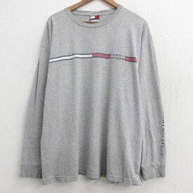 【中古】古着 トミーヒルフィガー TOMMY HILFIGER 長袖 ブランドTシャツ メンズ 90年代 90s 大きいサイズ 2L LL ビッグシルエット ゆったり ビッグサイズ オーバーサイズ クルーネック 丸首 グレー 霜降り XLサイズ 中古 | 春夏 春物 春服 秋冬 秋物 秋服 メンズファッ