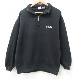 【中古】古着 フィラ FILA 長袖 ハーフジップスウェット メンズ ワンポイントロゴ 黒 ブラック XLサイズ 中古 スエット トレーナー トップス | 春夏 春物 春服 秋冬 秋物 秋服 メンズファッション カジュアル おしゃれ ファッション