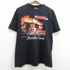 【中古】古着 半袖 ビンテージ ヴィンテージTシャツ メンズ 90年代 90s 消防署 コットン クルーネック 丸首 USA製 アメリカ製 黒 ブラック Lサイズ 中古 | 春夏 夏物 夏服 メンズファッション カットソー ティーシャツ ティシャツ メンズTシャツ 半袖Tシャツ 半袖ティ 5OF