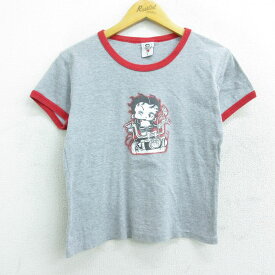 【中古】古着 半袖 ビンテージ ヴィンテージTシャツ レディース 00年代 00s ベティちゃん ベティブープ クルーネック 丸首 グレー 霜降り リンガー 【spe】 中古 | 春夏 春物 春服 秋冬 秋物 秋服 カットソー レディースファッション ロンT ロング丈 おしゃれ かわいい