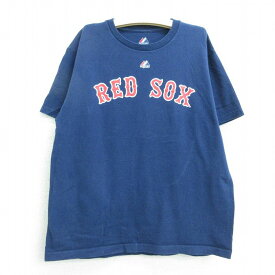 【中古】古着 マジェスティック 半袖Tシャツ キッズ ボーイズ 子供服 MLB ボストンレッドソックス ダスティンペドロイア 15 コットン クルーネック 丸首 紺 ネイビー メジャーリーグ ベースボール 野球 | 春夏 春物 春服 秋冬 秋物 秋服 女の子 子ども服 こども服 カジ