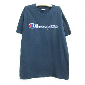 【中古】古着 チャンピオン champion 半袖Tシャツ キッズ ボーイズ 子供服 ビッグロゴ クルーネック 丸首 紺 ネイビー | 春夏 春物 春服 秋冬 秋物 秋服 女の子 子ども服 こども服 カジュアル ファッション おしゃれ かわいい 5OF