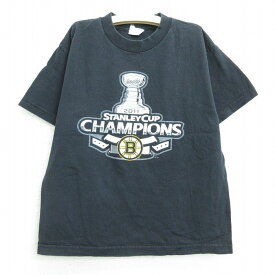 【中古】古着 リーボック REEBOK 半袖Tシャツ キッズ ボーイズ 子供服 NHL ボストンブルーインズ 11 コットン クルーネック 丸首 黒 ブラック アイスホッケー | 春夏 春物 春服 秋冬 秋物 秋服 女の子 子ども服 こども服 カジュアル ファッション おしゃれ かわいい 5OF