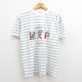 【中古】古着 半袖 ビンテージ ヴィンテージTシャツ レディース 90年代 90s エクスプレス EXP フレンチ 花 刺繍 クルーネック 丸首 白 ホワイト 中古 | 春夏 春物 春服 秋冬 秋物 秋服 カットソー レディースファッション ロンT ロング丈 おしゃれ かわいい ロンティー