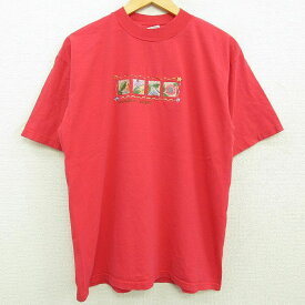 【中古】古着 半袖 ビンテージ ヴィンテージTシャツ レディース 90年代 90s 花 刺繍 コットン クルーネック 丸首 赤系 レッド 中古 | 春夏 春物 春服 秋冬 秋物 秋服 カットソー レディースファッション ロンT ロング丈 おしゃれ かわいい ロンティー ロングT ロングT