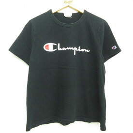 【中古】古着 チャンピオン Champion半袖Tシャツ レディース ビッグロゴ コットン クルーネック 丸首 黒 ブラック 中古 | 春夏 春物 春服 秋冬 秋物 秋服 カットソー レディースファッション ロンT ロング丈 おしゃれ かわいい ロンティー ロングT ロングTシャツ ロン 5OF