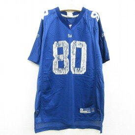 【中古】古着 リーボック REEBOK 半袖 フットボールTシャツ キッズ ボーイズ 子供服 NFL ニューヨークジャイアンツ ジェレミーショッキー ラングラン Vネック 青 ブルー アメフト スーパーボウル ユニフォーム ゲームシャツ | 春夏 春物 春服 秋冬 秋物 秋服 女の子 子 5OF