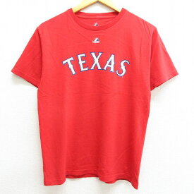 【中古】古着 マジェスティック 半袖Tシャツ キッズ ボーイズ 子供服 MLB テキサスレンジャーズ コットン クルーネック 丸首 赤 レッド メジャーリーグ ベースボール 野球 | 春夏 春物 春服 秋冬 秋物 秋服 女の子 子ども服 こども服 カジュアル ファッション おしゃれ