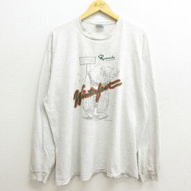 【中古】古着 ヘインズ Hanes 長袖 ビンテージ ヴィンテージTシャツ メンズ 90年代 90s Winterbear 大きいサイズ 2L LL ビッグシルエット ゆったり ビッグサイズ オーバーサイズ クルーネック 丸首 USA製 アメリカ製 薄グレー 霜降り XLサイズ 中古 | 春夏 春物 春服 5OF