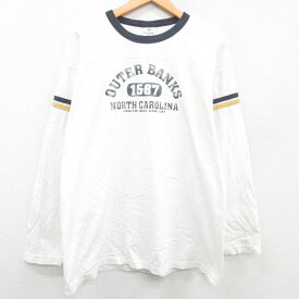 【中古】古着 長袖 ビンテージ ヴィンテージTシャツ メンズ 90年代 90s OUTER BANKS コットン クルーネック 丸首 USA製 アメリカ製 白他 ホワイト XLサイズ 中古 | 春夏 春物 春服 秋冬 秋物 秋服 メンズファッション ロンT カットソー ロンティー ロングT ロングTシャ