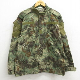 【中古】古着 長袖 ミリタリージャケット メンズ コンバット リップストップ ARMY 濃緑他 グリーン Lサイズ 中古 アウター フライト 2084030700